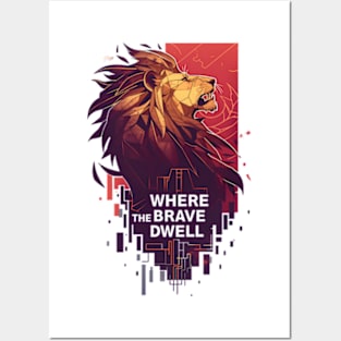 Where the Brave Dwell - Geometric Lion - Fantasy Posters and Art